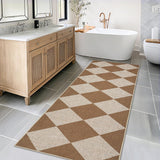 Garvee Modern Checkered Runner 2x8 Washable Runner Easy Jute Rug Non Slip, Neutral Accent Rug, Low Pile Thin Kitchen Mats, Durable Non Shedding Carpets for Hallway Bedside - Coffee-Checkerboard-2