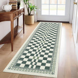 Garvee Machine Washable 2x6 Runner Rug Green Modern Abstract Checkered Carpet Non-Slip Low Pile Stain-Resistant for Hallway Kitchen Bathroom - Green