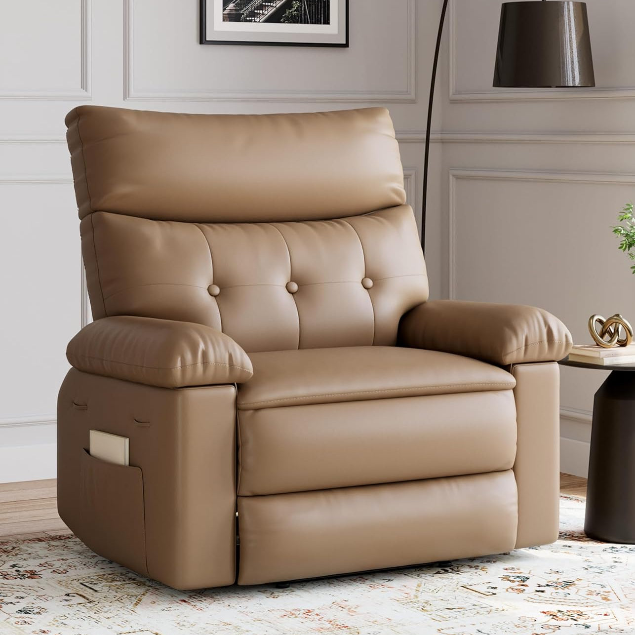 Garvee Oversized Wide Massage Recliner Chair, PU Leather Large Manual Recliner for Adults, Ultimate Comfort Lazy Boy with 1.5X Sponge Filling and Easy Recline Mechanism for Relaxation, Tan