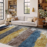 Garvee Washable Area Rugs Modern Print Distressed Indoor Rugs Soft Low-Pile Rubber Backing for Living Room Bedroom Home Office - Brown Yellow Blue