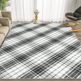 Garvee Area Rugs 9x12 Living Room Washable Rug Modern Plaid Black Rug Low Pile Non Slip Cross Lines Print Carpet Indoor Soft Bedroom Rug Foldable Thin Rug for Dining Room Home Office Nursery Black - Black Gray