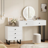 Garvee White Vanity Desk with Mirror and Lights, Small Makeup Vanity with 5 Drawers for Bedroom, Modern Makeup Vanity Organizer with 3 Color Lights＆Adjustable Brightness - White