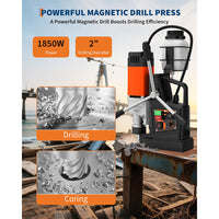 Garvee Mag Drill Press 1850W 2" Boring Diameter Portable Magnetic Drill 810 RPM Variable Speed Reversible with Drill Bits Set