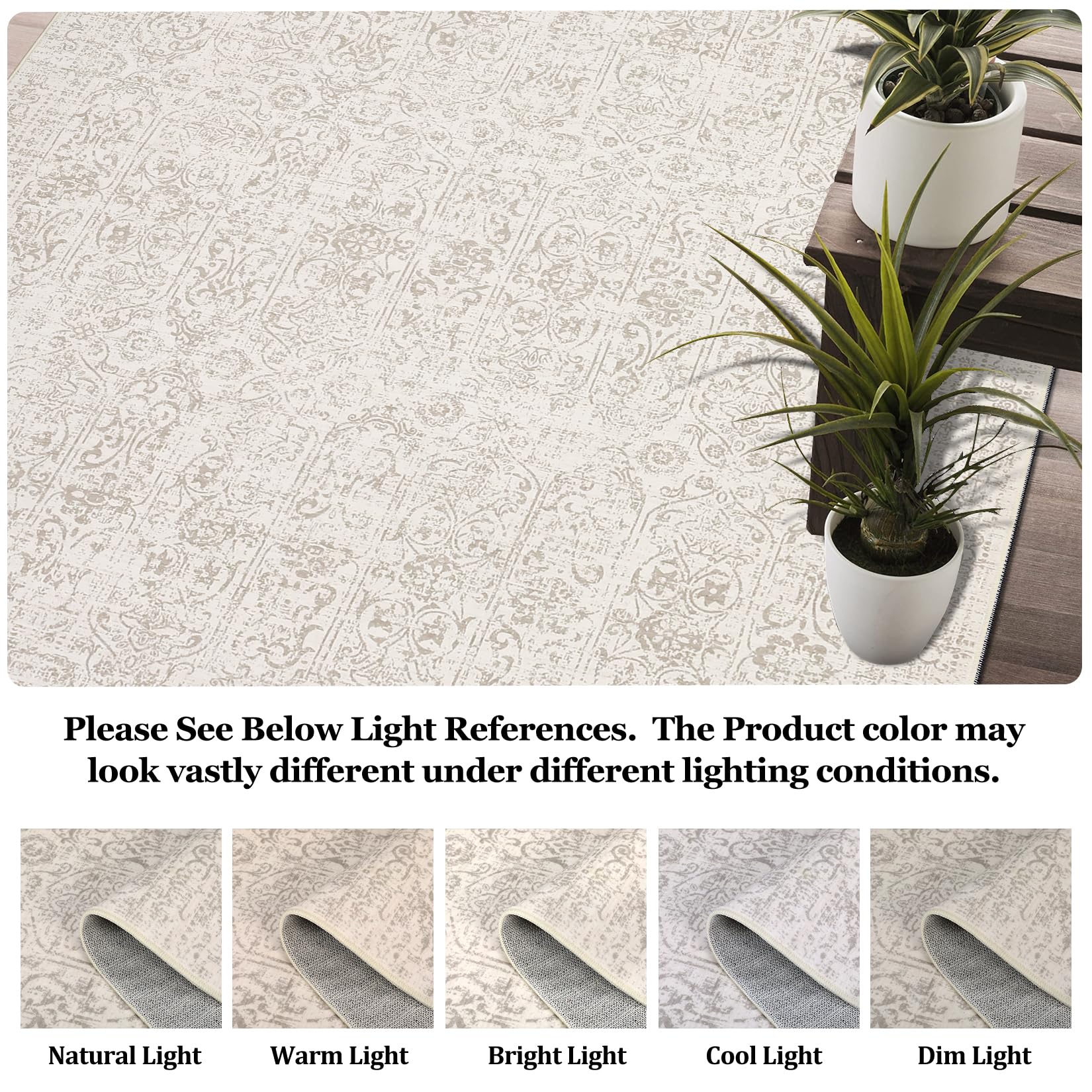 Garvee 9x12 Area Rug Large Washable Indoor Carpet with Non-Slip Backing, Non-Shedding Oriental Distressed Printed Rug, Traditional Medallion Area Rug for Living Room, Bed Room, Beige