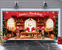 Garvee Large Christmas Garage Door Cover 7x16 ft, Festive Holiday Garage Door Banner for Home, Church, Party, Wall Decorations (Santa’s Shop)