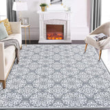 Garvee Washable Rugs 8x10 Large Area Rugs for Living Room Non Slip Modern Rug Floral Print Accent Rug Soft Faux Wool Vintage Rug Non Shedding Throw Carpet for Bedroom Dining Room Home Office Grey - Gray