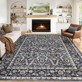 Garvee Area Rug 6x9 Washable Rug Blue, Persian Vintage Rugs, Ultra-Thin Foldable Vintage Rugs for Bedroom, Dining Room, Home Office, Pet & Child Friendly, Low Pile, Non-Shedding - Blue