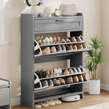 Garvee Shoe Cabinet with Flip Drawer - Space Saving Shoe Storage for Home, Compact Design, White - Grey