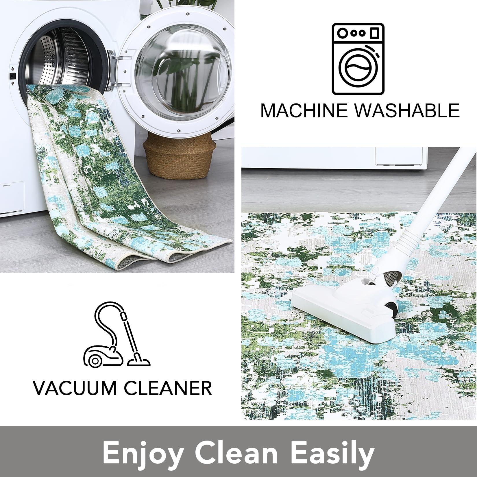 Garvee Runner Rugs 2x6 Green Hallway Rug Washable Rug Modern Living Room Rug Abstract Bedroom Carpet Colorful Rug Laundry Rug Low Pile Contemeprary Area Rugs Non Slip Floor Cover