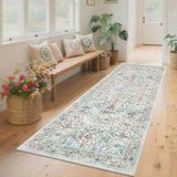 Garvee Washable 2x6 Runner Rug Floral Kitchen Non Slip Low-Pile Boho Carpet Beige for Hallway Nursery Office Dining Room Entryway - Beige