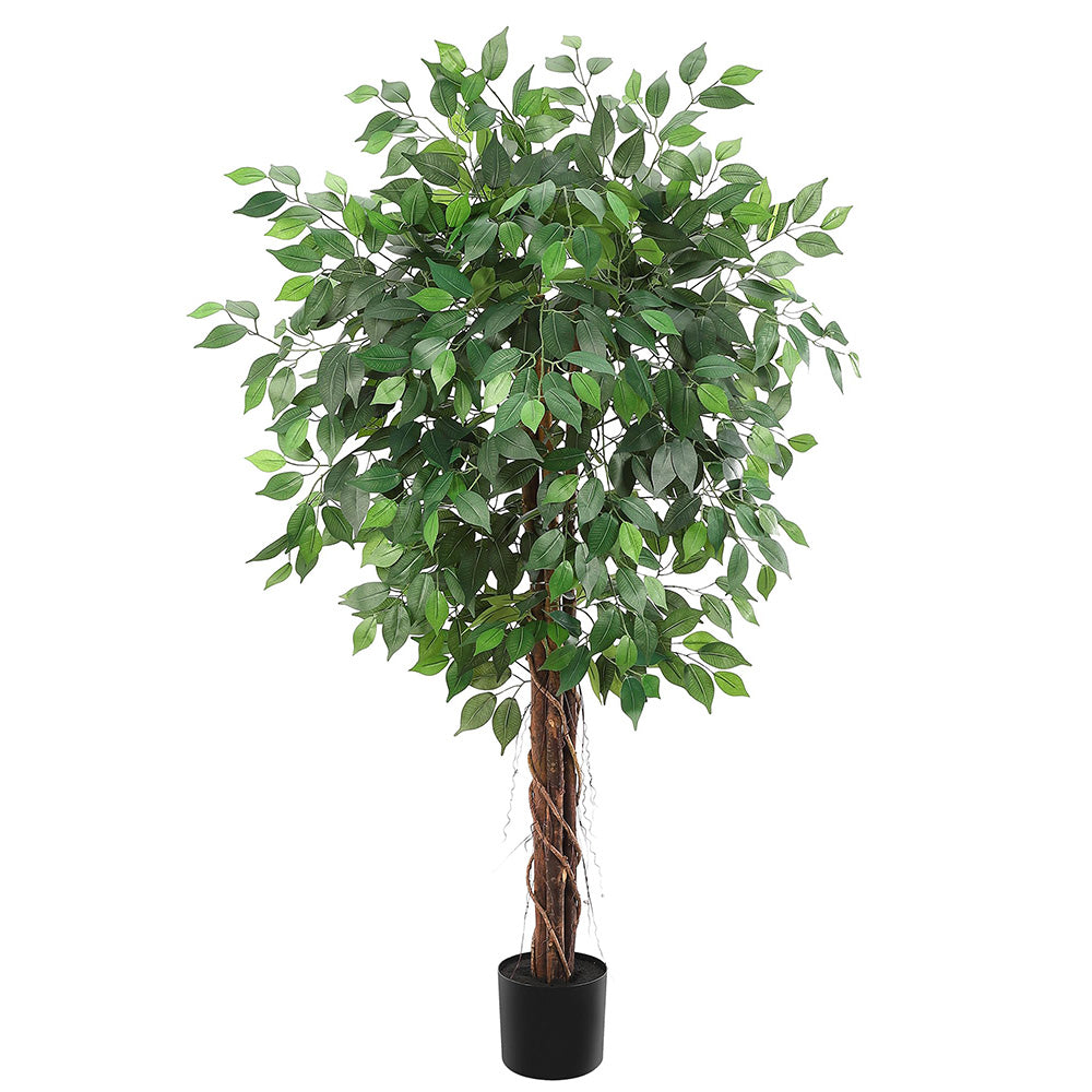 Garvee Artificial Ficus Tree 5ft - Realistic Silk Tree with Natural Wood Trunk, 756 Lifelike Leaves, Adjustable Branches, Indoor/Outdoor Decor