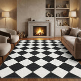 Garvee 6x9 Modern Checkered Area Rug, Geometric Farmhouse Washable Rug for Living Room Bedroom, Soft Low Pile Non Slip Diamond Floor Mat Plaid Print Indoor Carpet, Black & White - Black & White