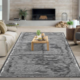 Garvee Rugs for Living Room 10x13 Washable Low Pile Modern Stripe Rug Black Gray - Black Gray