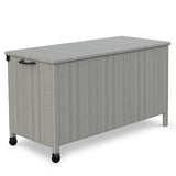 Garvee 150 Gallon Rattan Deck Box with Wheels, Built-In Handles Patio Storage Box for Storage With Wheels, Rattan Waterproof Outdoor Bins for Cushions, Patio Furniture, Garden Tools - Grey