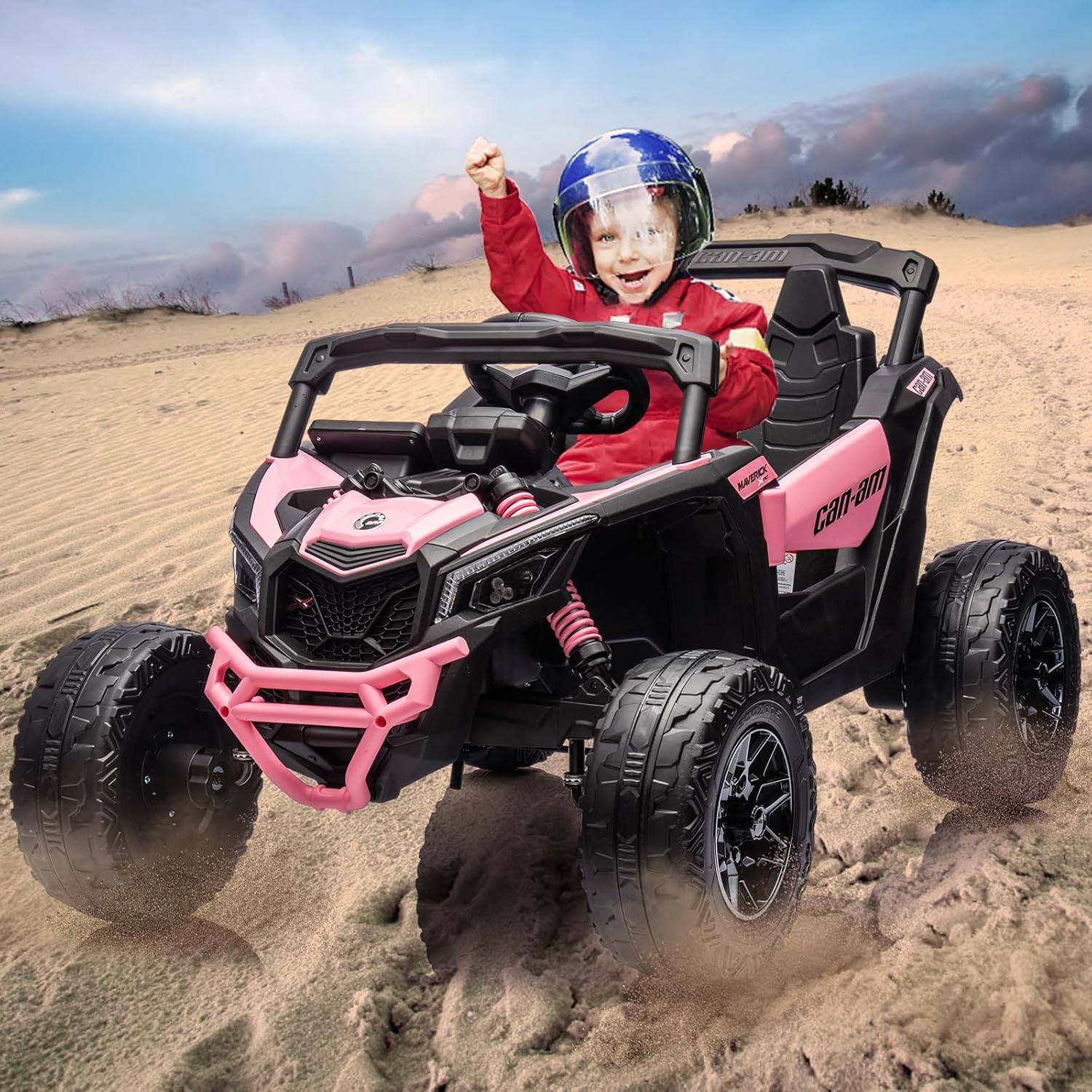 Garvee Ride - P Series: 12V Can-Am Ride-On UTV: Remote Control, Large Seat, Music, LED Lights, Spring Suspension, for Boys & Girls - Pink
