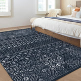 Garvee 8' x 10' Moroccan Area Rug, Geometric Boho Non-Shedding Ultra-Soft Low-Pile Rug for Living Room, Bedroom & Dining Room, Black - Black