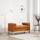 Garvee 53.5" Upholstered Ottoman Bench With Wood Legs & Bolster Pillows For Bedroom Living Room Entryway Caramel - Caramel As Shown