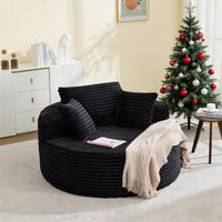 Garvee Oversized 54.7-inch Corduroy Chaise Lounge Chair Indoor, Modern Boneless Cloud Couch with 4 Pillows, Deep Seat Round Sofa for Living Room, Bedroom, Apartment, No Assembly, Black