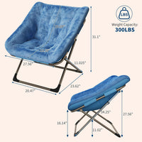 Garvee Folding Saucer Chairs for Adults, Comfy Faux Fur Lazy Chair with Metal Frame, 300 LB Capacity, No Assembly Required for Living Room, Bedroom, Dorms, Blue