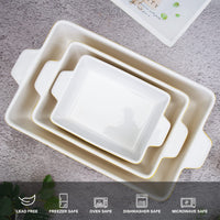 Garvee Ceramic Baking Dish Set of 3, Rectangular Casserole Dish for Oven with Handles, Deep Lasagna Baking Pans for Cooking, Kitchen, Cake Dinner, Banquet, Daily Use, Yellow