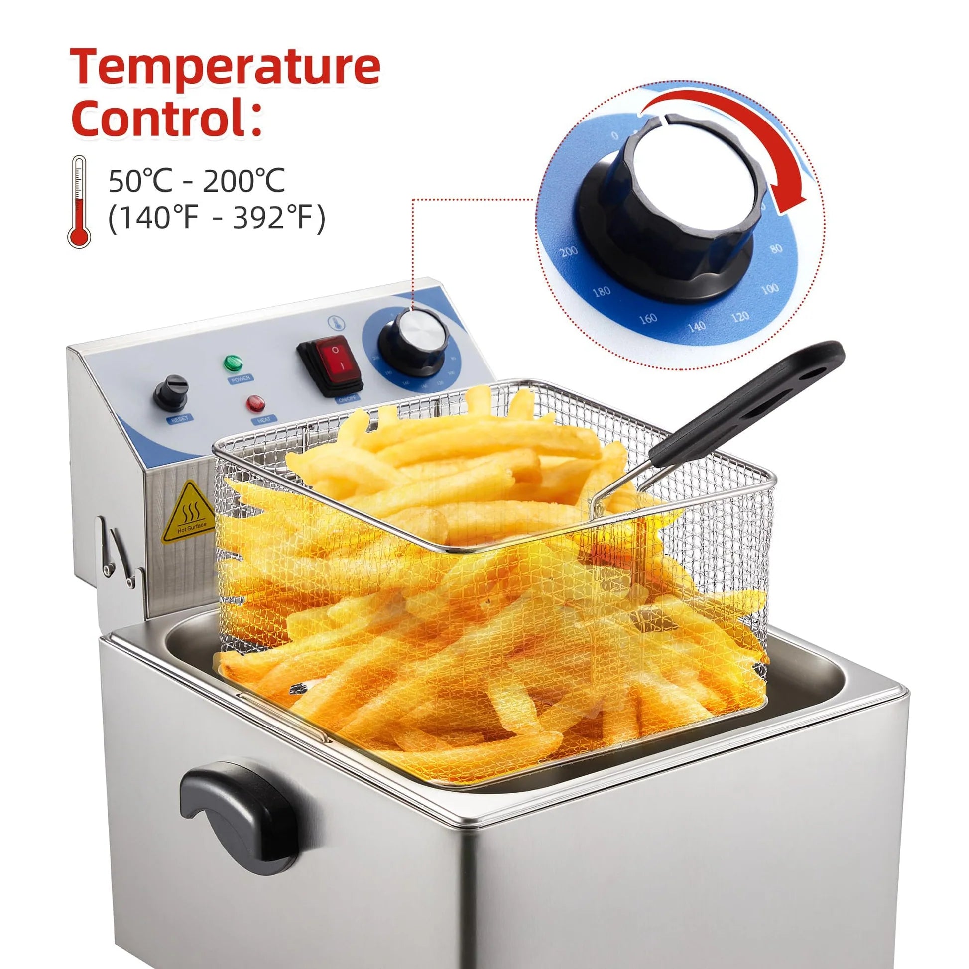 Garvee 11L/10QT 1500 Watts Electric Deep Fryer - Stainless Steel Adjustable Temperature Control for Wings, Shrimp, Nuggets (110V) with Basket