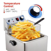 Garvee 11L/10QT 1500 Watts Electric Deep Fryer - Stainless Steel Adjustable Temperature Control for Wings, Shrimp, Nuggets (110V) with Basket