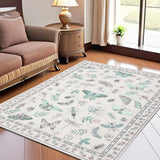Garvee Large 9x12 Area Rug Farmhouse Insect Floral Dining Room Rugs, Stain-Resistant Butterfly Print, Foldable Ultra-Washable Beige - Beige