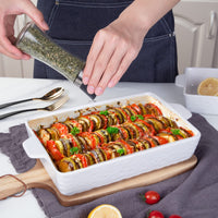 Garvee Ceramic Baking Dish Set of 3, Rectangular Casserole Dish for Oven with Handles, Deep Lasagna Baking Pans for Cooking, Kitchen, Cake Dinner, Banquet, Daily Use, White