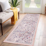 Garvee 2'x6' Runner Rug Non Slip Washable Soft Floral Carpet for Hallways Kitchen Light Pink - Light Pink