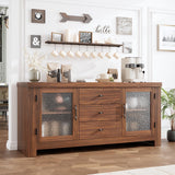 Garvee 54.4" Buffet Sideboard with 2 Glass Doors & 3 Drawers, Coffee Bar Table, TV Stand for Living Room, Kitchen, Dining Room, Walnut - Walnut