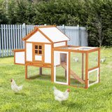 Garvee Outdoor Chicken Coop Wooden Hen House with Run, Poultry Cage w/Ramps, Nesting Box, 4 Access Areas, Wire Fence, Removable Bottom for Easy Cleaning