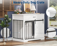 Garvee 37.8"W Dog Crate Furniture for Small/Medium Dogs, 2-in-1 Iron-Wood Fusion Dog Cage Indoor As Side End Table, Farmhouse Dogs Kennel with Sliding Barn Doors & Storage Drawer, White