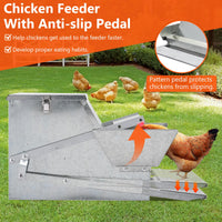 27LBs Automatic Treadle Chicken Feeder, Galvanized Steel, Outdoor