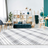 Garvee Area Rugs 9x12 Living Room Washable Rug Modern Plaid Rug Low Pile Non Slip Cross Lines Print Carpet Indoor Soft Bedroom Rug Foldable Thin Rug for Dining Room Home Office Nursery Light Grey - Light Gray