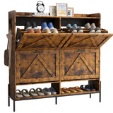 Garvee Shoe Cabinet with 4 Flip Drawers,Freestanding Shoe Storage Cabinet Organizer for Entryway,Shoe Rack Cabinet,Dry and Wet Separation Shoe Organizer with Metal Legs,Brown - Brown