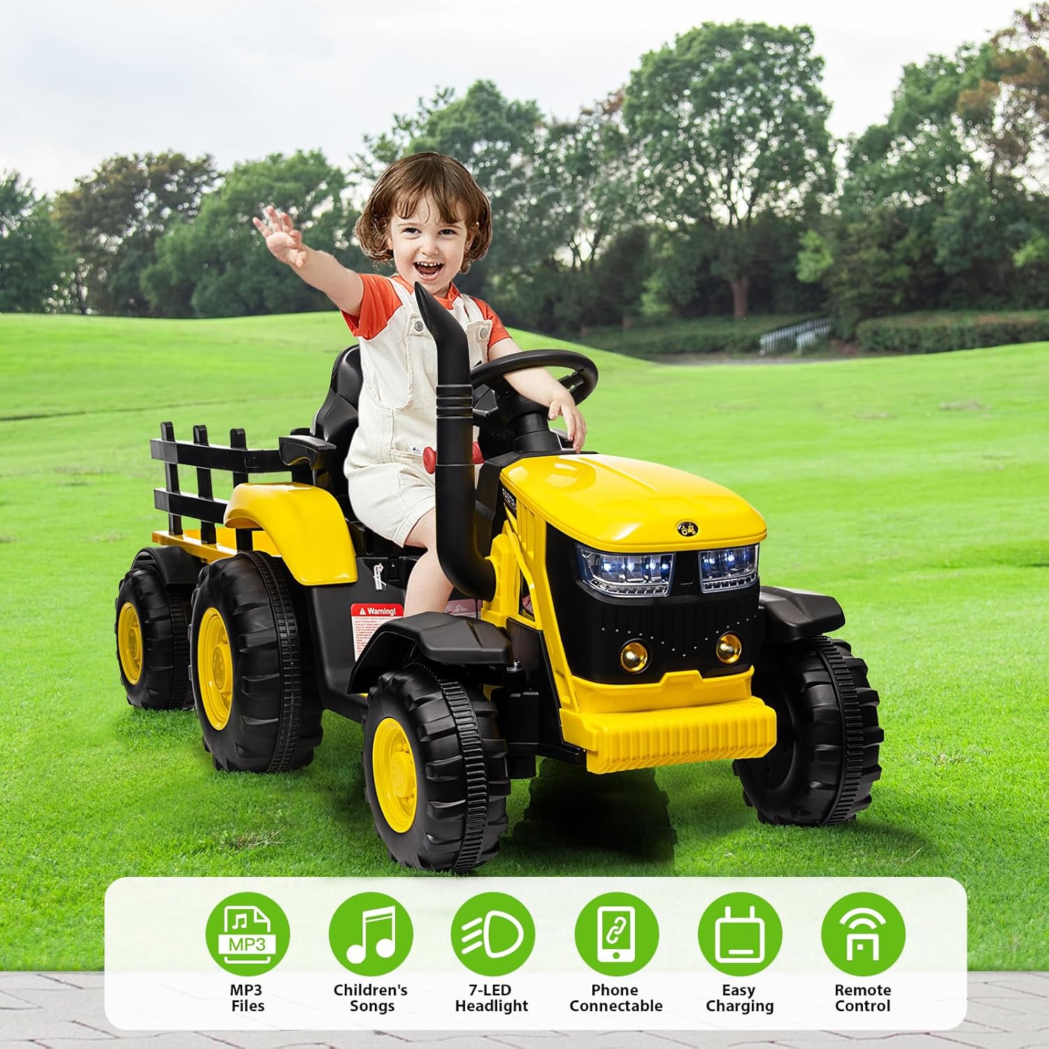 Garvee Ride - P Series: 12V Remote Control Tractor for Kids: 7-LED Lights, Safety Belt, for Ages 3+
