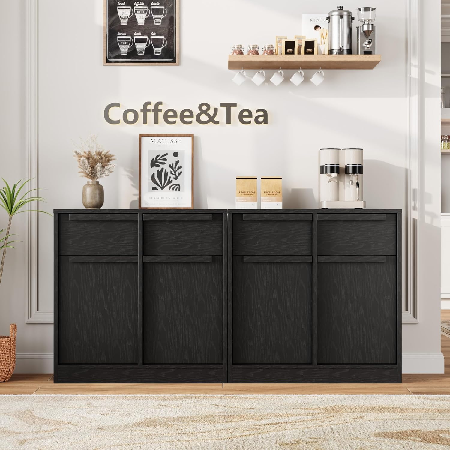 Garvee 31.5" Sideboard Buffet Cabinet with 2 Doors and 2 Drawers for Dining Room, Black