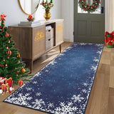 Garvee 2x6 Hallway Runner Rug for Holiday Christmas Kitchen Runner Rug Washable Floor Carpet Xmas Snowflake Decorative Indoor Throw Rug Non-Slip Area Rug for Bedroom Living Room Kitchen Nursery, Blue - Blue