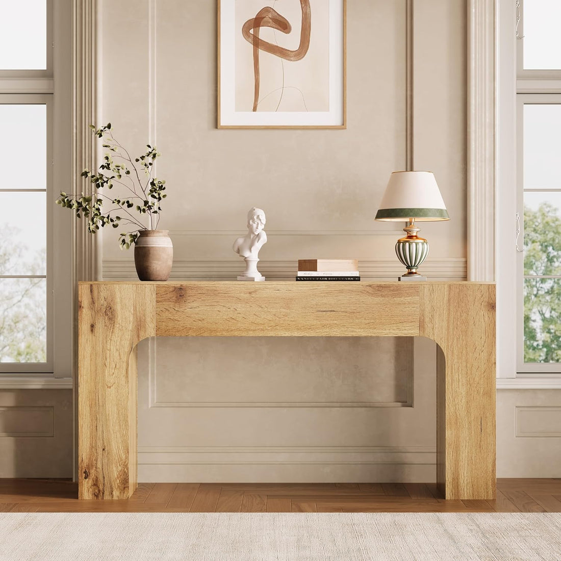 Garvee 63" Farmhouse Console Table Slim Wood Sofa Side Table Narrow Rustic Foyer Furniture for Living Rooms Hallways Apartments, Oak