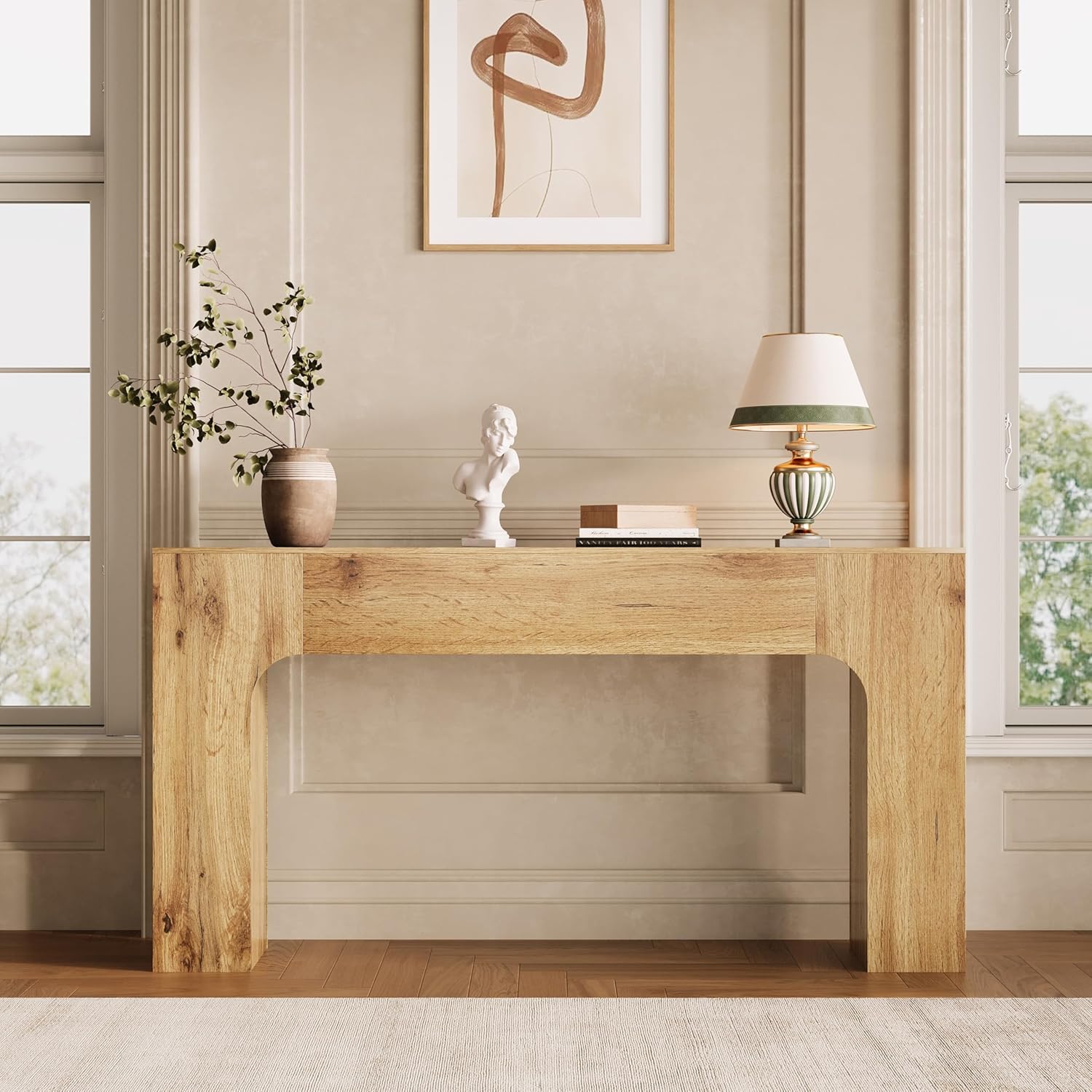 Garvee 63" Farmhouse Console Table Slim Wood Sofa Side Table Narrow Rustic Foyer Furniture for Living Rooms Hallways Apartments, Oak