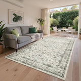 Garvee Vintage Rug 8x10 Washable Non Slip Rubber Backing Oriental Floral Accent Carpet Beige - Beige