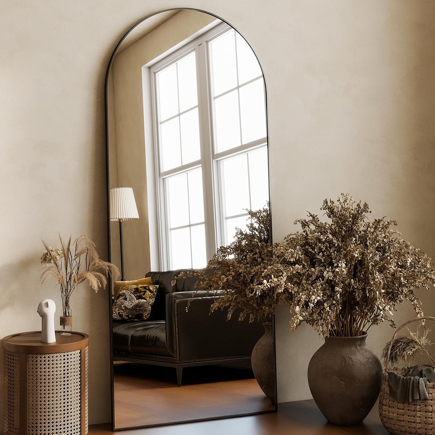 Garvee Arched Full Length Mirror 65"x22" Mirror Standing Hanging or Leaning Wall, Full Body Floor with Stand Aluminum Alloy Thin Frame for Bedroom