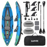 Garvee Inflatable Kayak 2-Person Portable Touring Kayak with Paddle, Seat, Pedal, Hand Pump, Bag, 12.5FT Blue