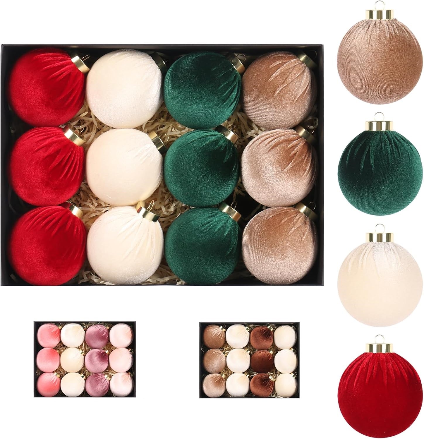 Garvee 3.14" Velvet Christmas Balls, 12PCS 80MM Plastic Christmas Ball Ornaments for Xmas Tree Hanging Decorations Assortment, for Holiday Party Decor