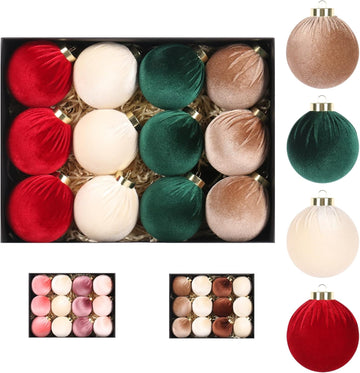 Garvee 3.14" Velvet Christmas Balls, 12PCS 80MM Plastic Christmas Ball Ornaments for Xmas Tree Hanging Decorations Assortment, for Holiday Party Decor