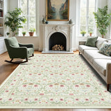 Garvee Washable 5x7 Area Rug Non-Slip Low Pile Stain Resistant Soft Carpet for Living Room Bedroom Dining Room Office Beige Green - Beige & Green