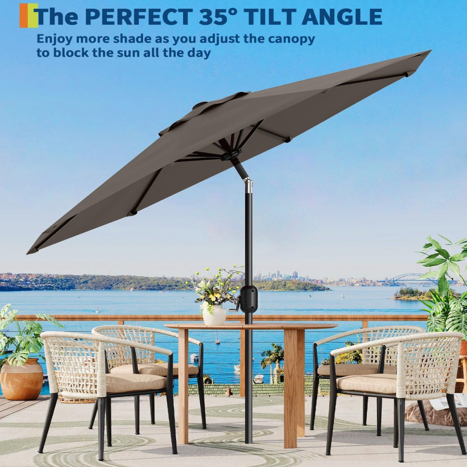 Garvee 9 ft Outdoor Patio Umbrella with 8 Sturdy Ribs, Crank Lift, Pus