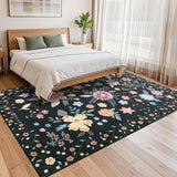 Garvee Floral 8x10 Large Area Rugs for Living Room, Ultra-Thin Soft Boho Flower Carpet Rug Non Slip Black - Black