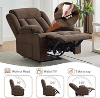 Garvee Recliner Chair 24" Seat Width, Manual Reclining Sofa with Massage and Heat, Comfy Overstuffed Rocking Chair with Side Pockets, Front Pockets and Cup Holder for Living Room, Brown