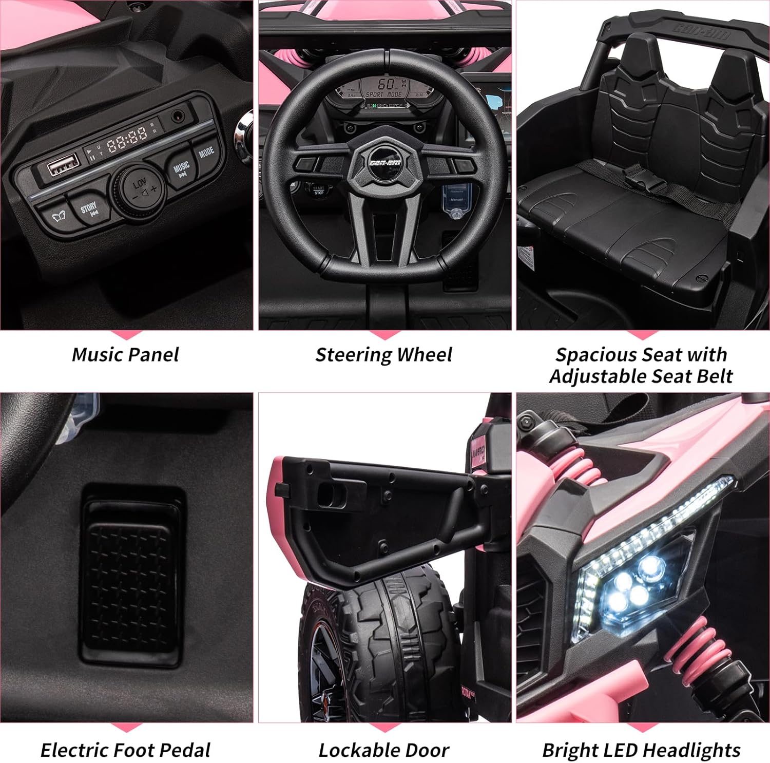 Garvee Ride - P Series: 12V Can-Am Ride-On UTV: Remote Control, Large Seat, Music, LED Lights, Spring Suspension, for Boys & Girls - Pink